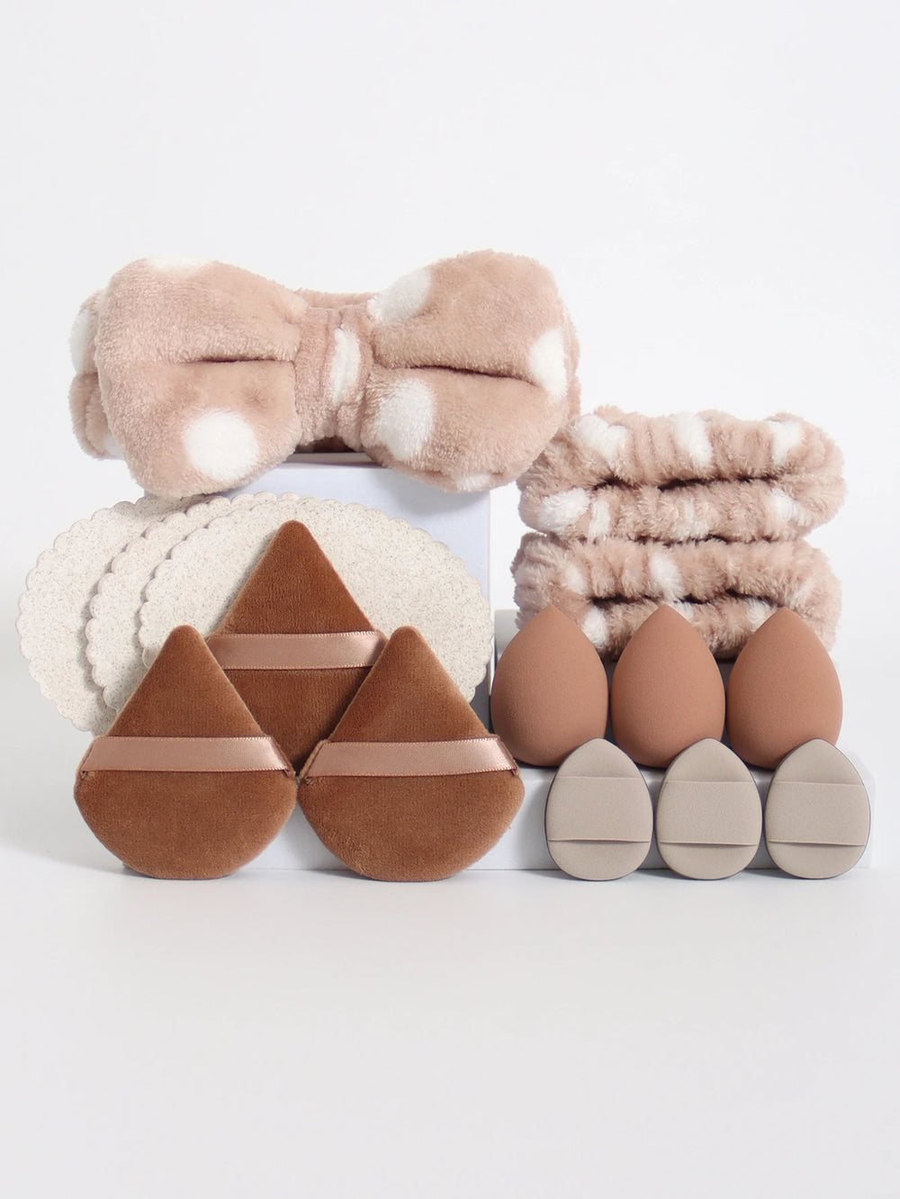 15Pcs Multi-Colored Fluffy Headband and Makeup Sponge Set | Sweet Style Beauty Kit additional angle