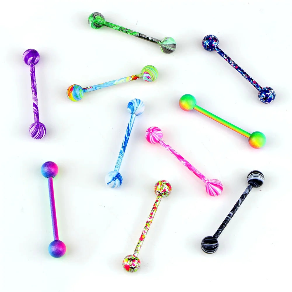 10pcs/set Tongue Rings Barbells Piercing Colorful Stainless Steel Ball Tongue Rings B lifestyle view