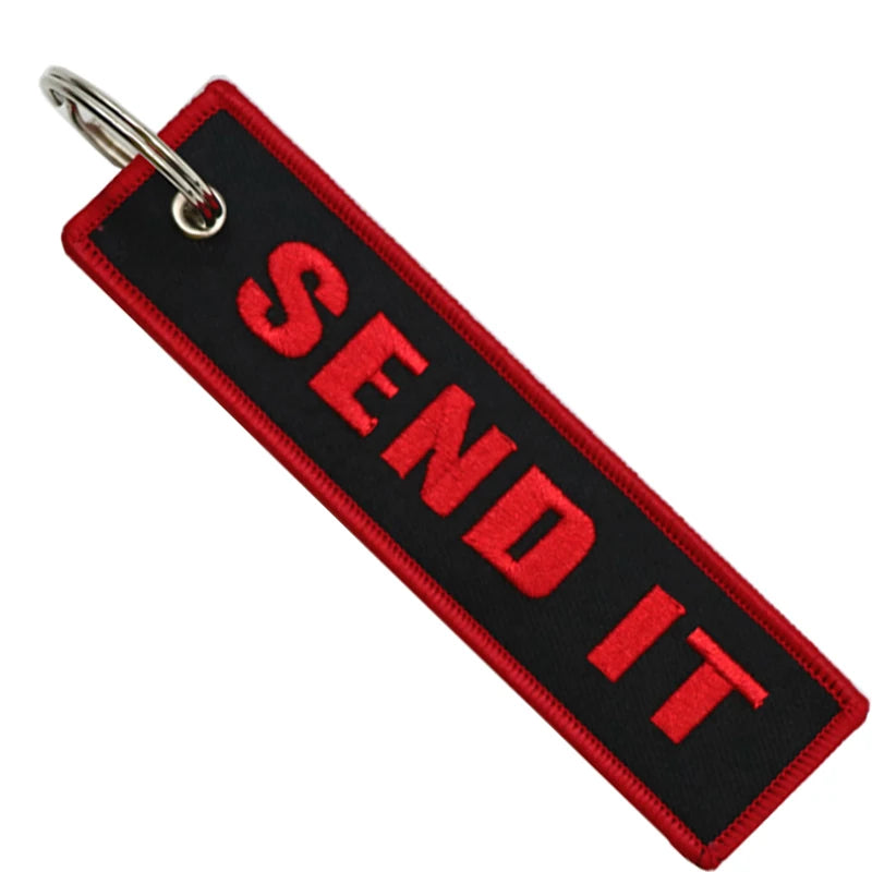 Motorcycle Keychain Double Sided Embroidery | Fashion Key Ring Gift close-up view