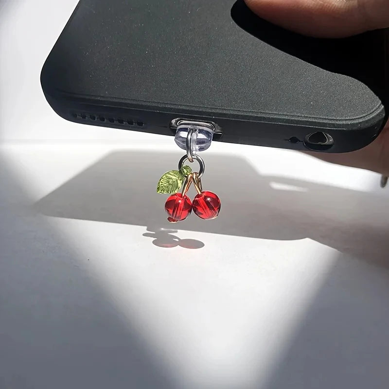 Universal Fruit-Themed Phone Dust Plug, Lemon, Grape, Cherry, Avocado-Shaped Interface close-up view