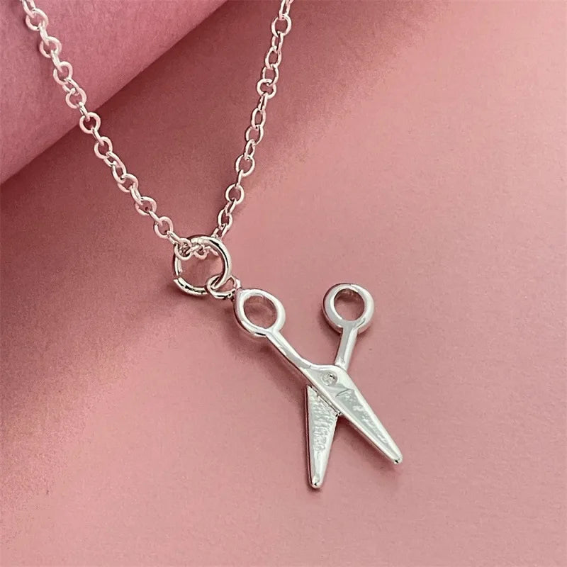 925 Sterling Silver Scissors Style Pendant Necklace Delicate Small Women Necklace P additional angle