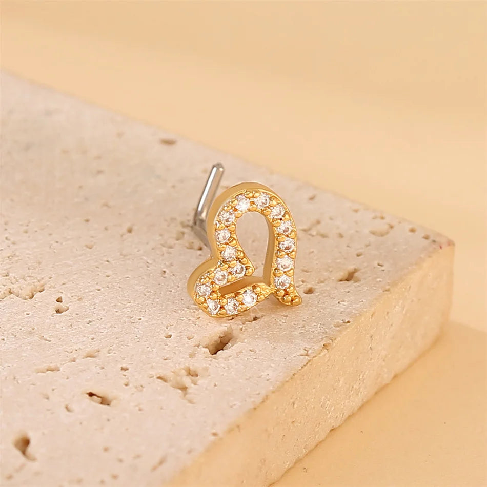 Beautiful Love Heart Nose Stud Crystal Copper Head 20G Stainless Steel Bar Women Nose alternate view