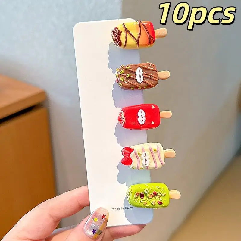 ✰✪10Pcs Hair Accessory Cute Mini Ice Cream Transparent Funny Hair Clip For Women Bangs And Hair Tidying Duckbill Clip