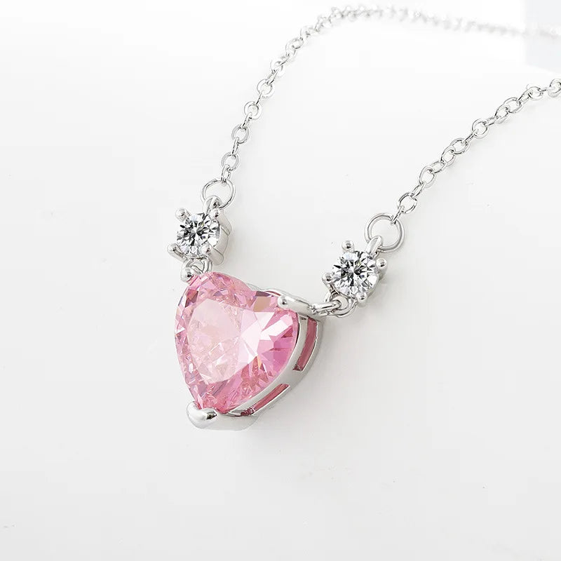 Light Luxury 925 Sterling Silver Pink Diamond Love Zircon Pendant Niche Exquisite Lad alternate view