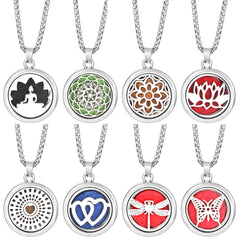 20mm Pattern Insert Perfume Pad Locket Necklace | Stainless Steel Aromatherapy Pendant