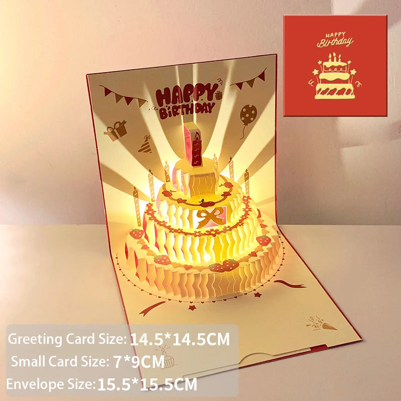 3D Music Light Birthday Card | Pop Up Cake Musical Greeting with Envelope alternate view