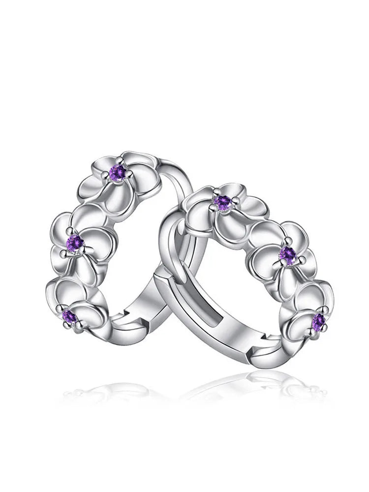 New 925 Sterling Silver Earrings Small Flower Round Earrings Female Charm Jewelry Gif alternate view