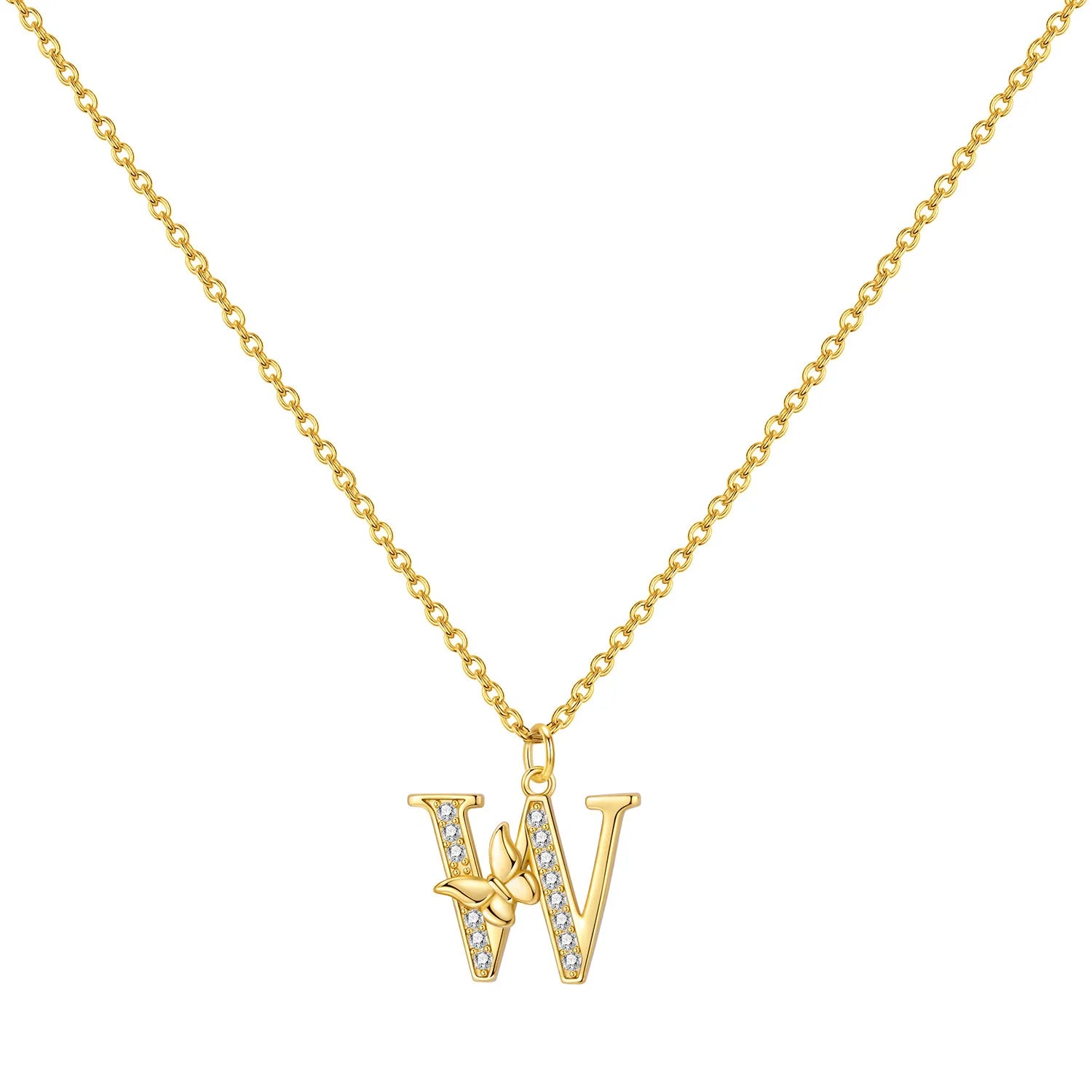 925 Sterling Silver Butterfly Initial Necklace | 26 Letter Y-Shaped Pendant for Women detail view