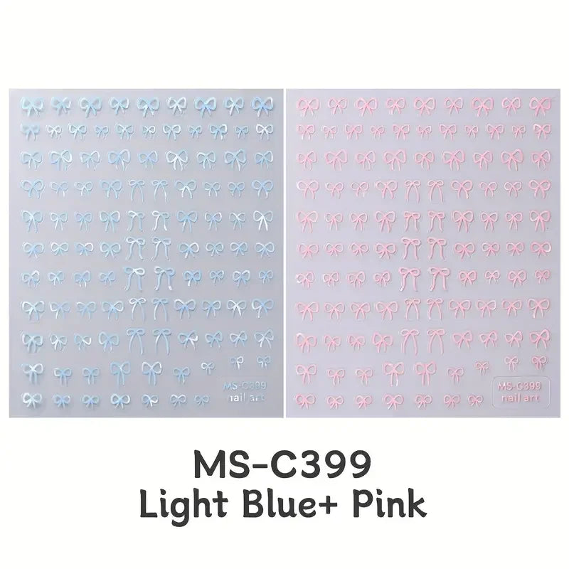 1/2pcs Black White Pink Mini Bowknot Design Nail Art Sticker Self Adhesive Lace Ribbon close-up view