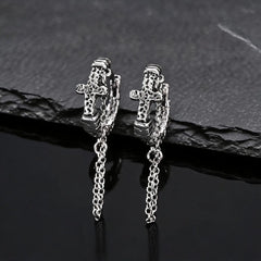 Vintage Cross Hoop Earrings for Men,Rock Punk Gothic Metal Pierced Huggies Earrings,P alternate view