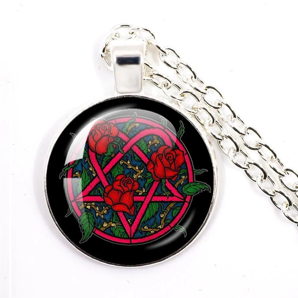 Hip Hop Rock Music Band Him Heartagram Glass Cabochon Pendant Star Heart Patten Necklace Chain Charm Necklace Jewelry Gift