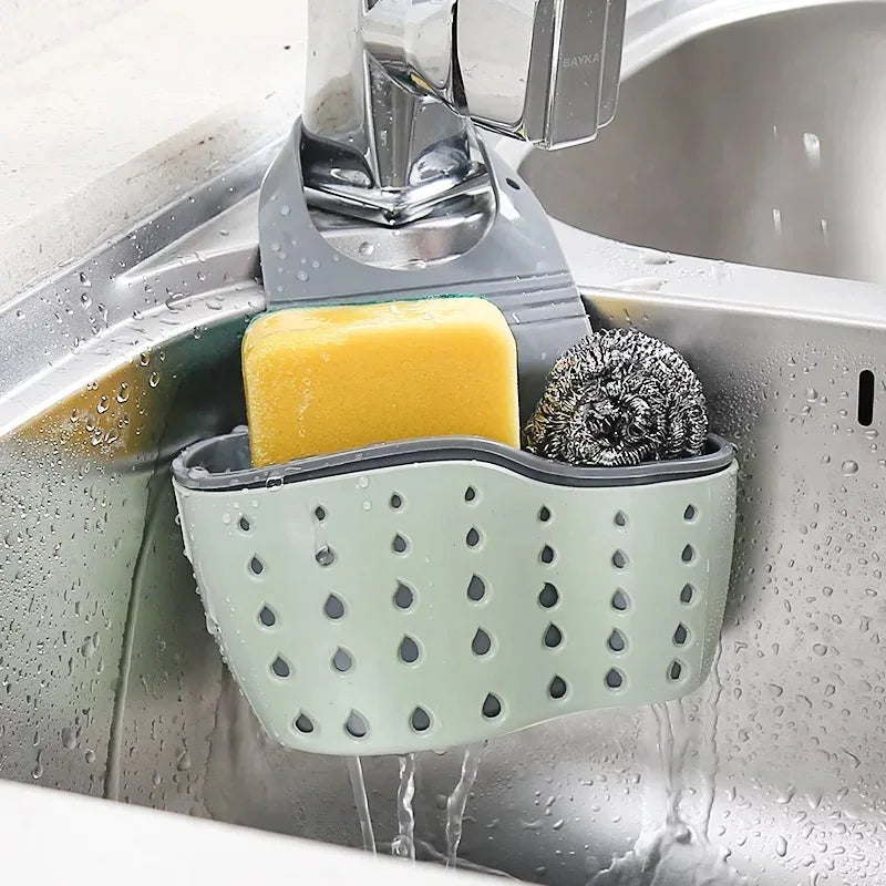 Kitchen Sink Holder Hanging Drain Basket Adjustable Soap Sponge Shelf Organizer Bathroom Faucet Hold