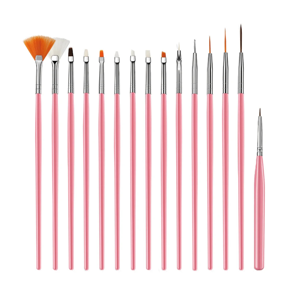 15Pcs Fine Detail Paint Brush Set Acrylic UV Gel Drawing Dotting Manicure Nail Art Des close-up view