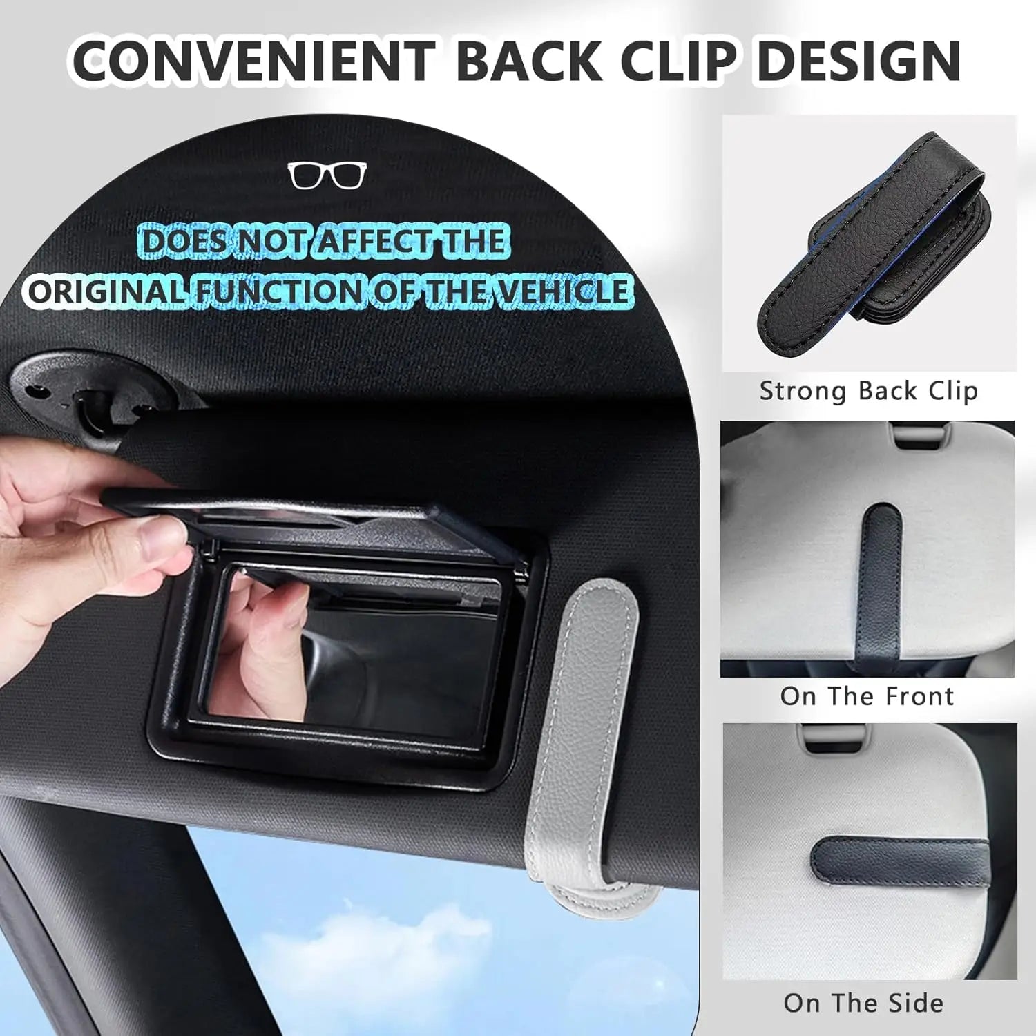 Sunglasses Holder Is Suitable for Car Sun shades Magnetic Leather Sunglasses Clip and close-up view