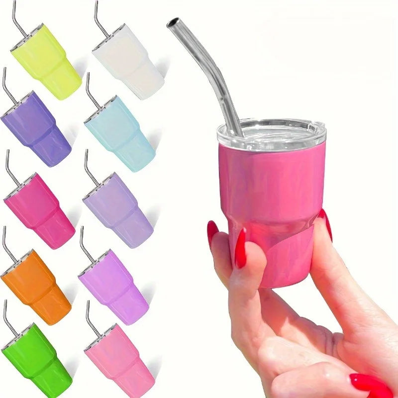 1pc60ml/2oz Durable Stainless Steel Mini Cups – Portable & Leak-Proof with Straw – additional angle