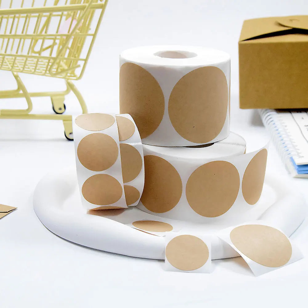 Kraft Self-Adhesive Label Paper Stickers | 500pcs Round Roll for Organization alternate view