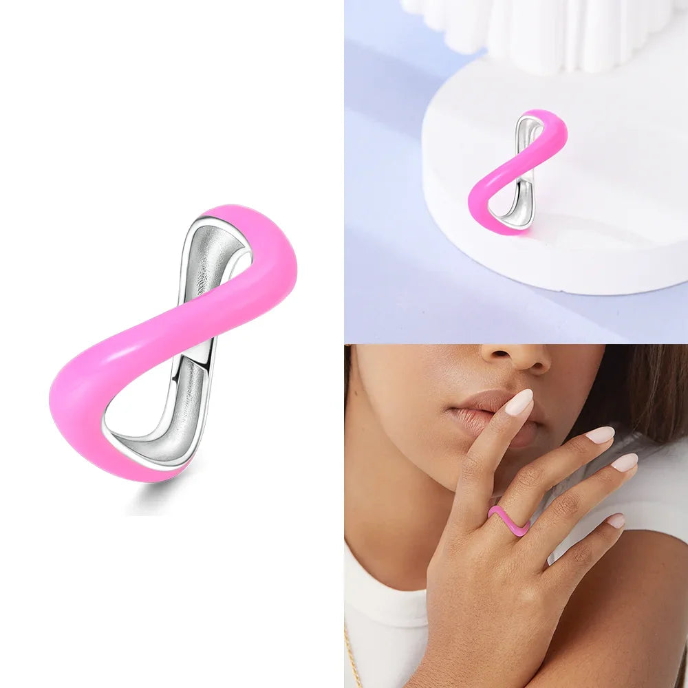 Original Romantic Heart-shaped White Zircon Shell Bowknot Rings 925 Sterling Silver W alternate view