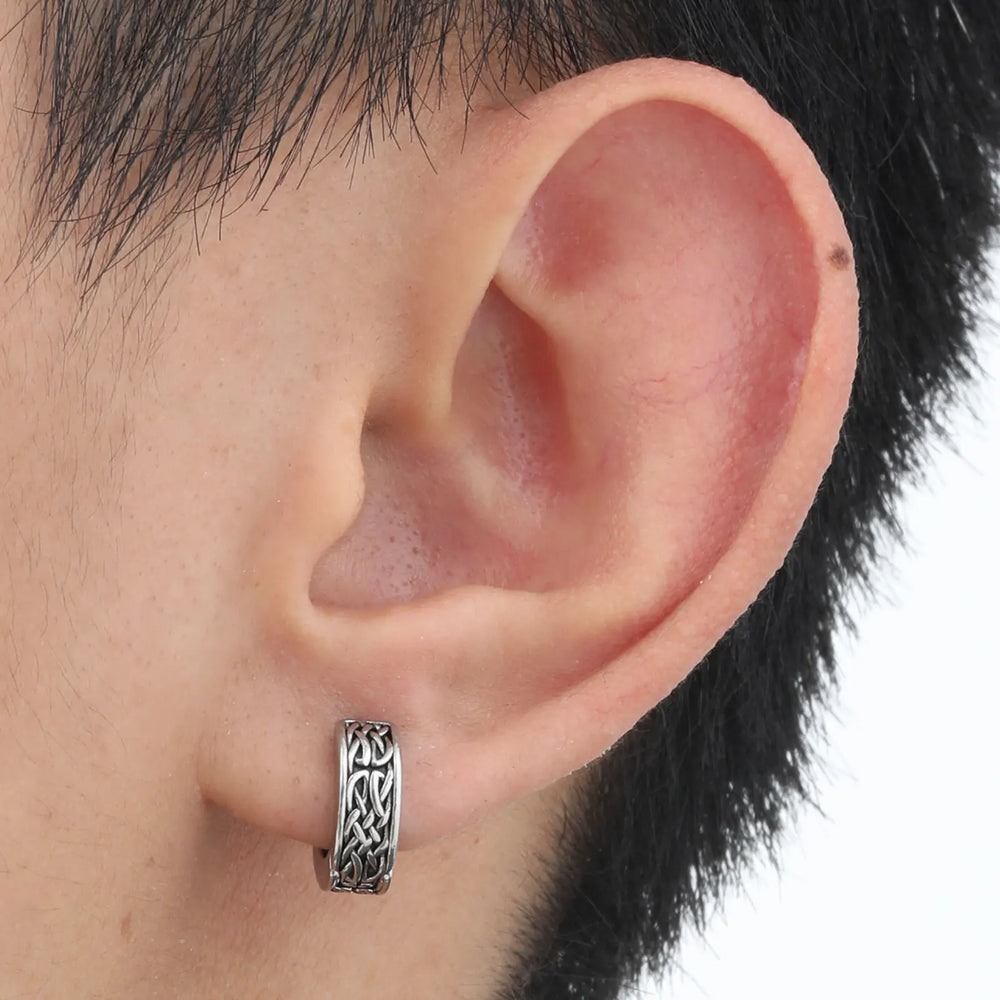 Punk Viking Hoop Earrings for Men Boys,Vintage Celtic Knot Stainless Steel Huggies Ea alternate view