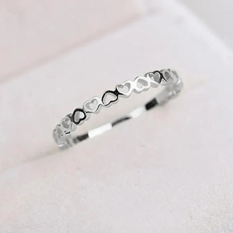 Huitan Exquisite Heart to Heart Finger Rings Women Simple Stylish Metal Rings Daily Wear detail view