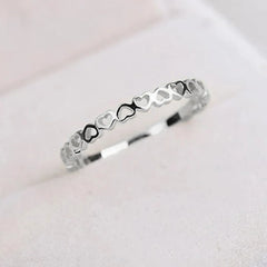Huitan Exquisite Heart to Heart Finger Rings Women Simple Stylish Metal Rings Daily Wear detail view