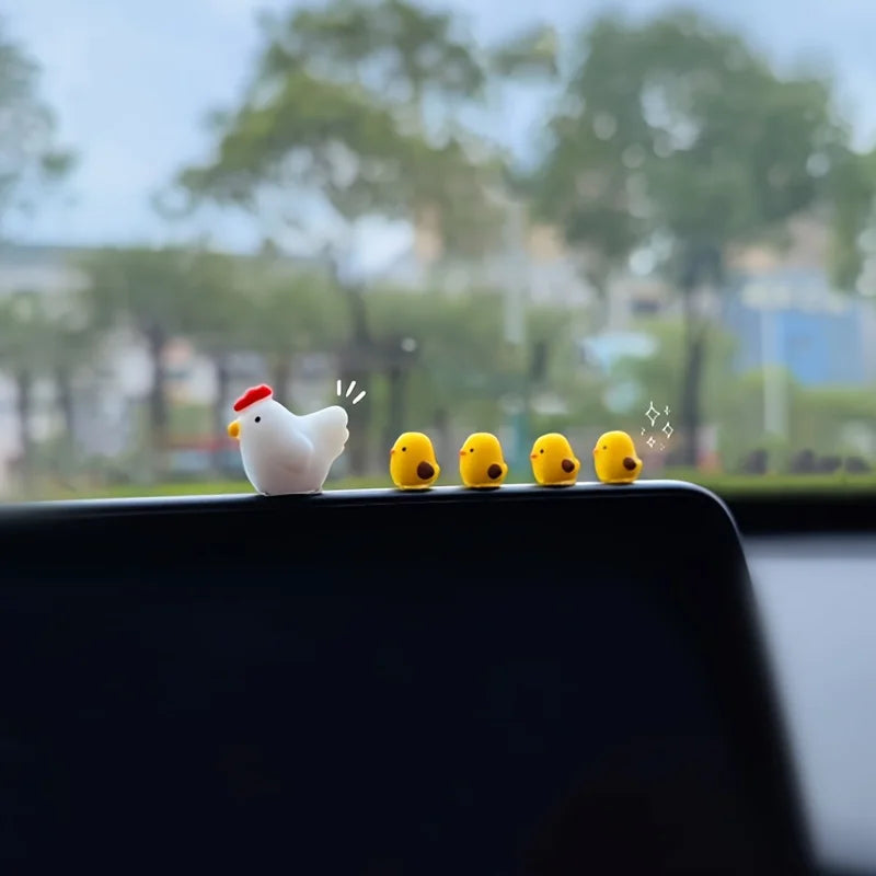 5 pieces of car accessories, cute cartoon chicken statues, car center console acces additional angle