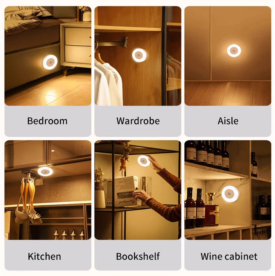 6CM Rechargeable LED Night Light | Touch Switch Wireless Wall Lamp with 3-Color Dim additional angle