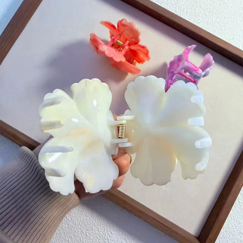 1/6pcs Rendering Colorful Flower Hair Clip for Woman Elegant Korean Style Shark Clip Fashion Girl's Ponytail Clip Hair Clamp