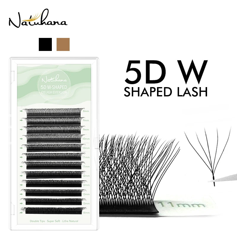 NATUHANA W Shape Eyelashes Extensions 3D 4D 5D 6D W Shaped Brown Black Clover Hand Ma alternate view
