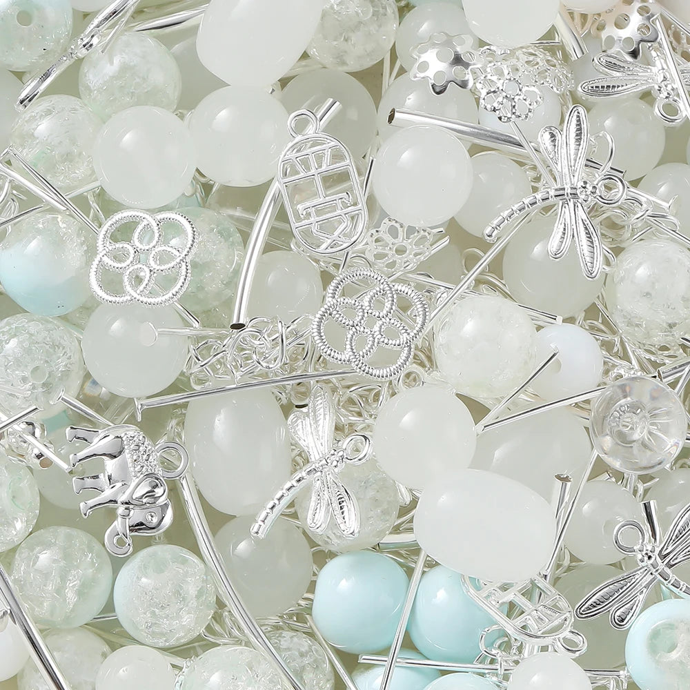 30-50G/Lot Mixed Glass Beads Metal Pendants Spacer Bead Jewelry Accessories for DIY Brac detail view