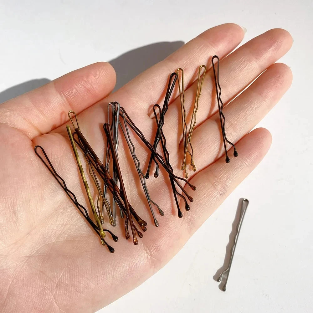 ‌Women's Bobby Pins 100PCS - Classic Solid Hair Clips for Everyday Use, Boxed Hair Acc close-up view