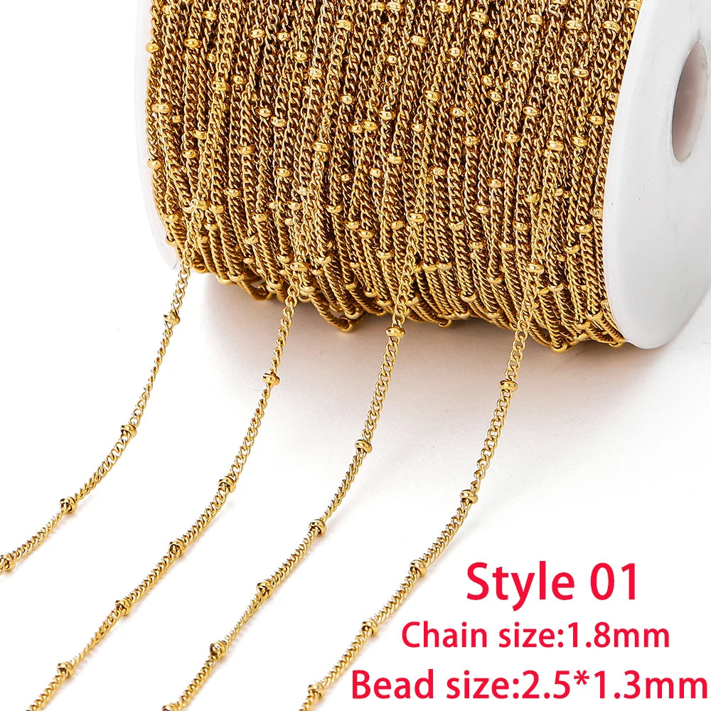 No Fade 2Meters Stainless Steel Chain Cross Chain with Beads for DIY Necklace Bracele alternate view