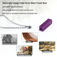 Cube Urn Necklace for Ashes Aluminum Alloy Cremation Necklace with Crystal Memorial Pe close-up view
