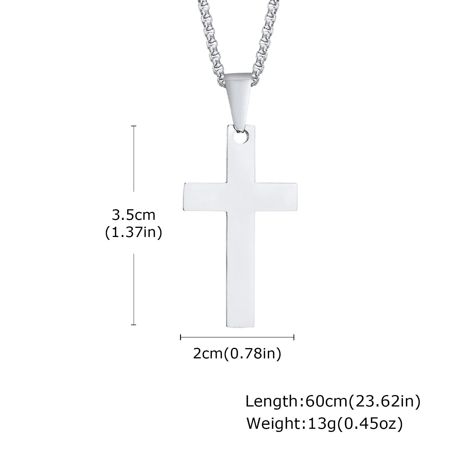 Plain Cross Necklace for Men and Boys | Stainless Steel Silver Tone Religious Jewelry detail view