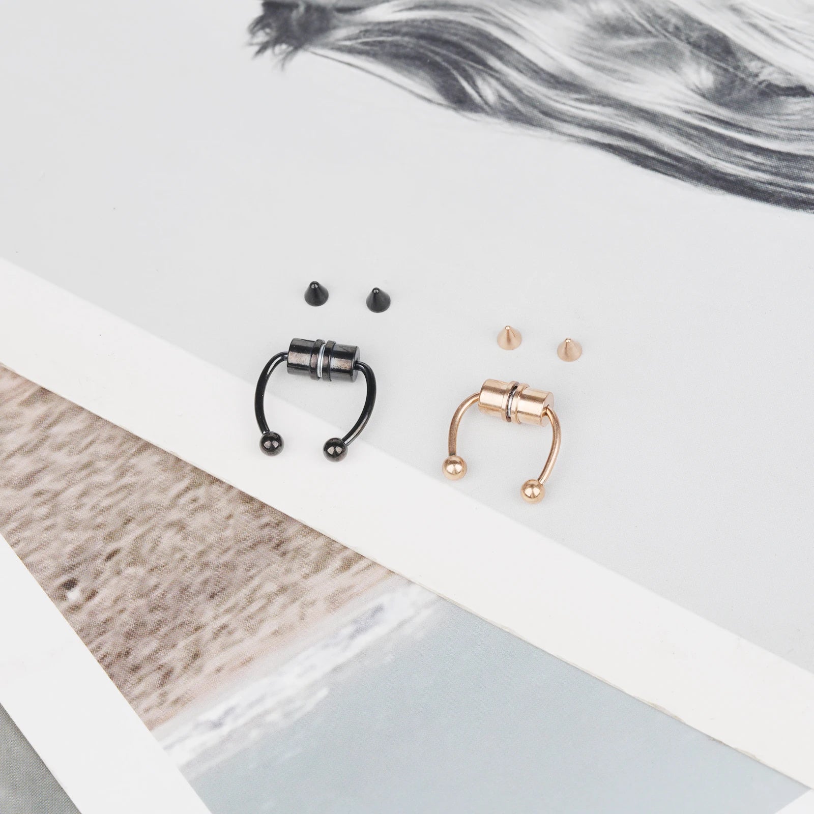 1/4Pcs Women Fake Piercing Nose Ring Hoop Septum Piercing Nose Clip Rock HipHoop St additional angle