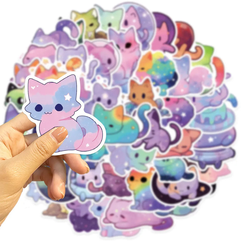 50PCS Colorful Starry Sky Cat Waterproof Graffiti Stickers | Decals for Helmet, Bicycle, detail view
