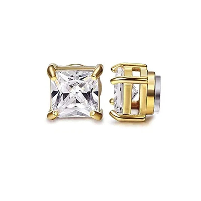 2Pcs Crystal Strong Magnetic Ear Stud Clip Earrings for Men and Women, Punk Round Zirc close-up view