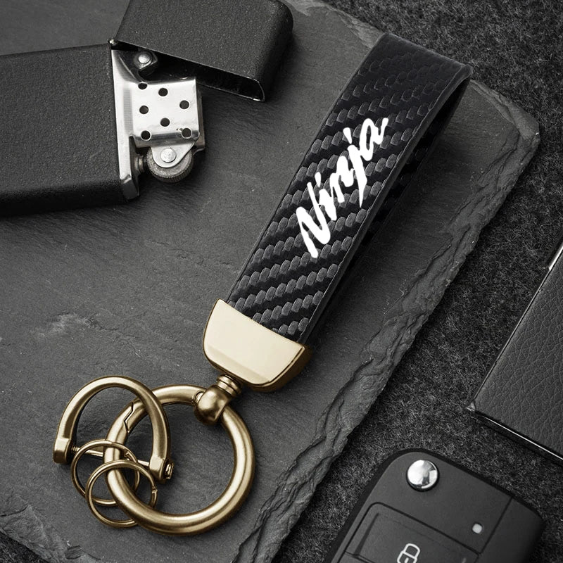Kawasaki Carbon Fiber Keychain | Microfiber Leather Key Ring for Z400 Z900 Z800 Z750 Z close-up view