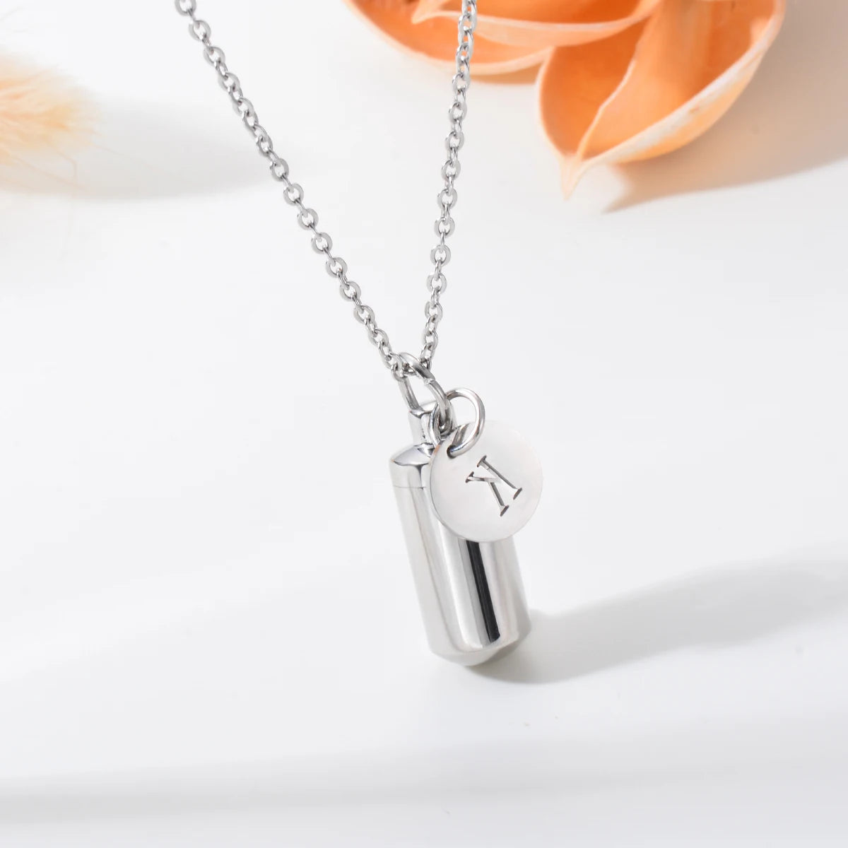 Cremation Jewelry Urn Necklace with Initial Letter Charm | Stainless Steel Memorial P lifestyle view