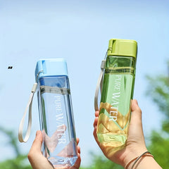minimalist square plastic water cup, leak proof, with drawstring and lid, portable sp alternate view