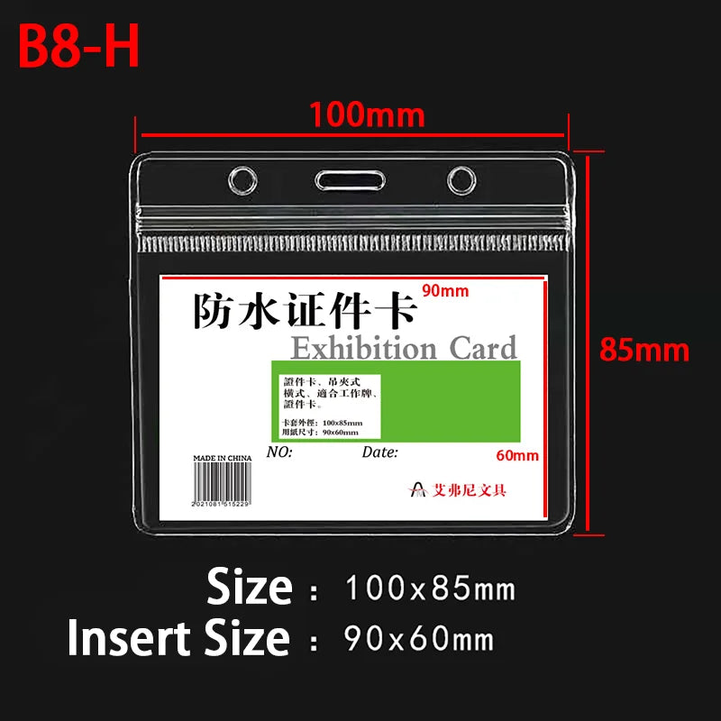10pcs Waterproof Vertical/horizon Transparent PVC Plastic Work Zipper Badges ID Card Hol detail view