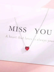 Silver Plated Red Zircon Heart Pendant Necklace | Women's Charm Jewelry detail view