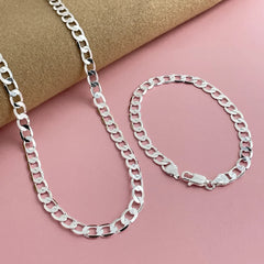 Fashion classic 925 sterling silver 6MM one to one Cuban NK necklace bracelet set suitab detail view