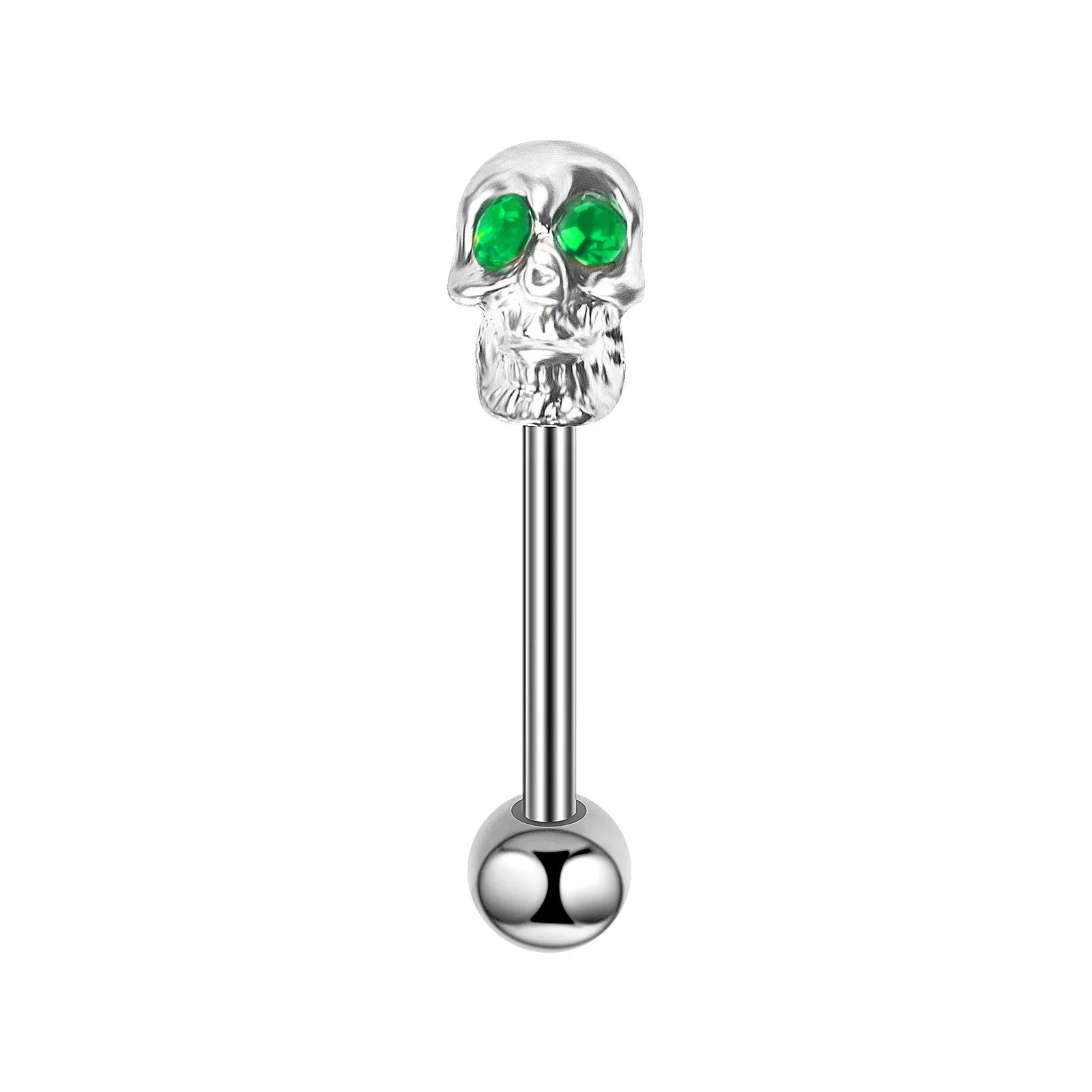 Tongue Rings Stainless Steel 316L, 5 Color Diamond Encrusted Skull Piercing Jewelry close-up view