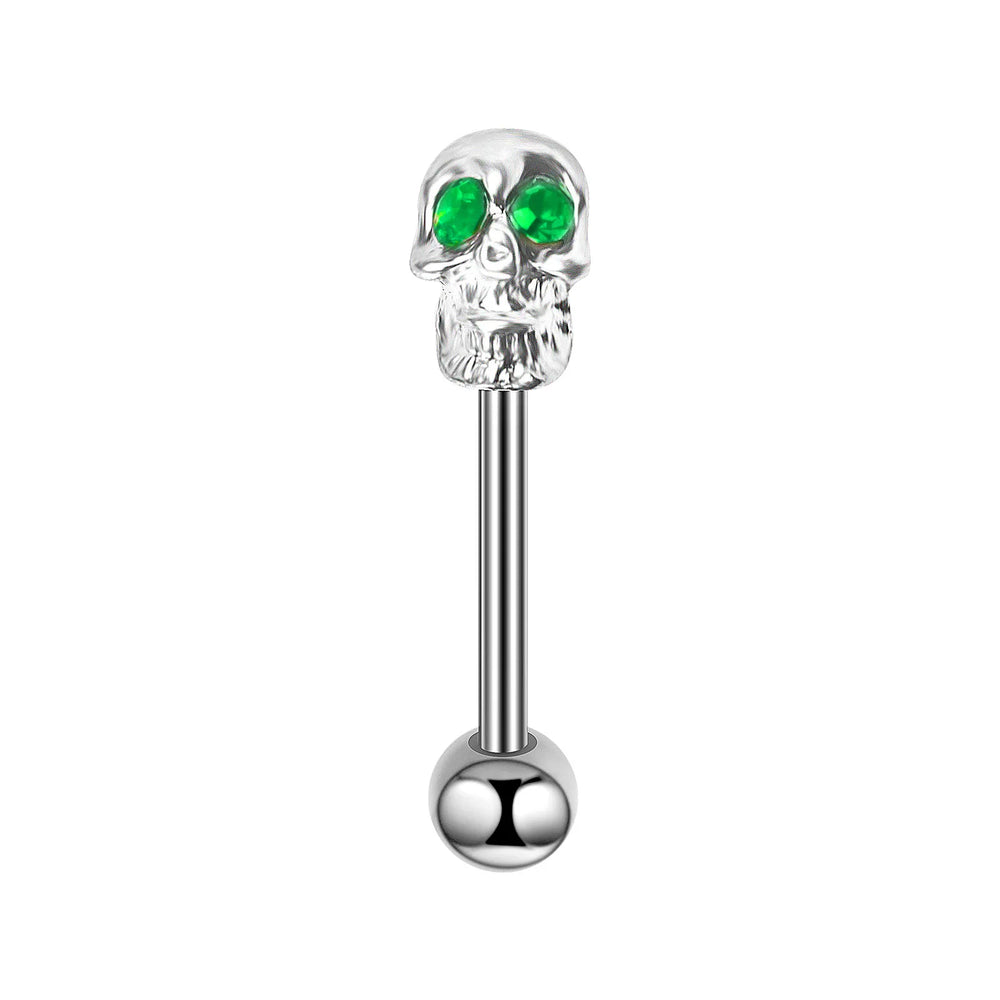 Tongue Rings Stainless Steel 316L, 5 Color Diamond Encrusted Skull Piercing Jewelry close-up view