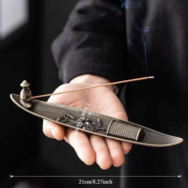 Creative Incense Holder Boat | Old Men Fishing Japanese Style Incense Stick Burner detail view