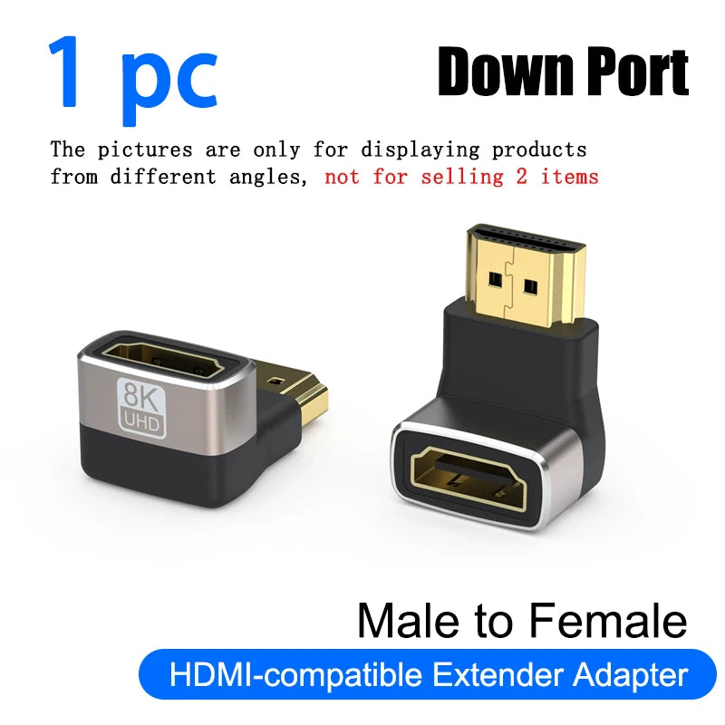 8K HDMI 2.1 Right Angle Adapter | 90 Degree Male to Female Connector for TV and Con additional angle