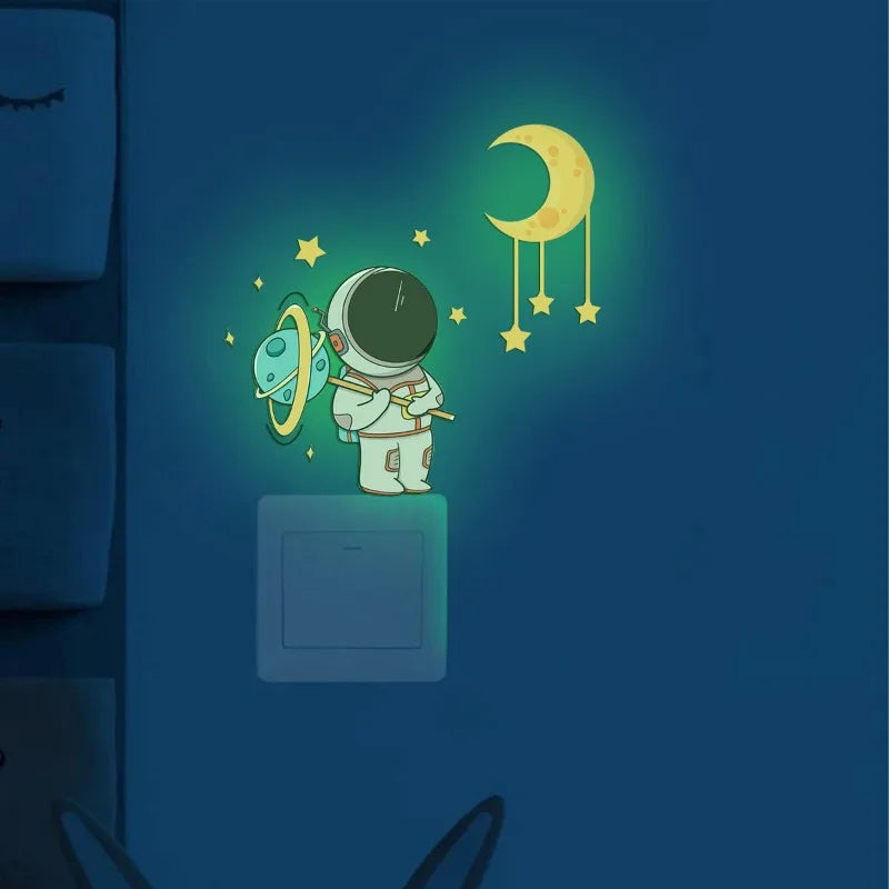 3PCS Luminous Astronaut Star Moon Switch Stickers | Glowing Wall Decals for Bedroom D lifestyle view