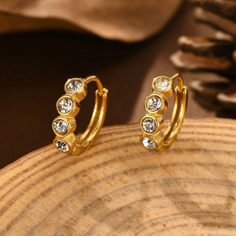 Heart-Shaped Zircon Earrings for Women | Stainless Steel Gold Hoop Earrings additional angle