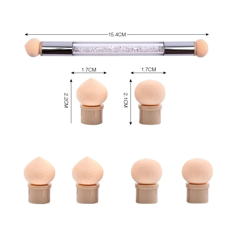 Double-ended Gradient Shading Pen Dotting Brush Head Sponge Rhinestone Handle Nail additional angle