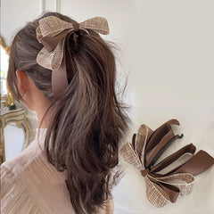 New【Korean Bow Grab Clip Female Net Red Back Of The Head Spoon Hair Card High Ponytail Fixed Artifact Headdress Hair Clips】